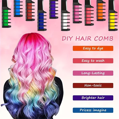 10-Color Hair Chalk Set - Aurabasics Temporary Hair Dye Combs