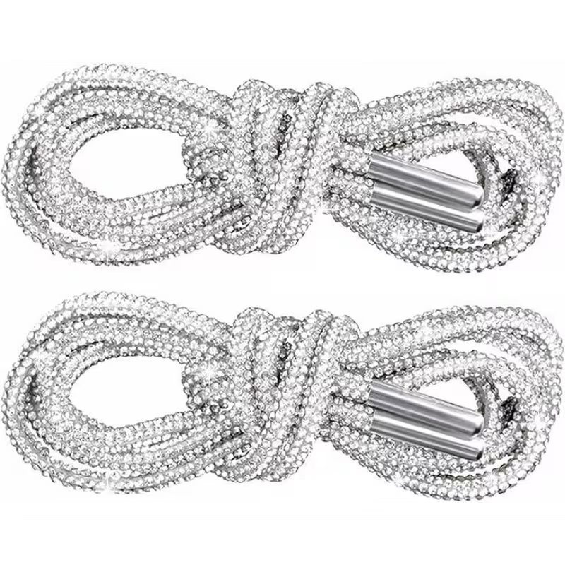 Glittering Rhinestone Shoe Laces - 4 Pack Metal Loop Decorative Laces for Sneakers, Boots & Hoodies