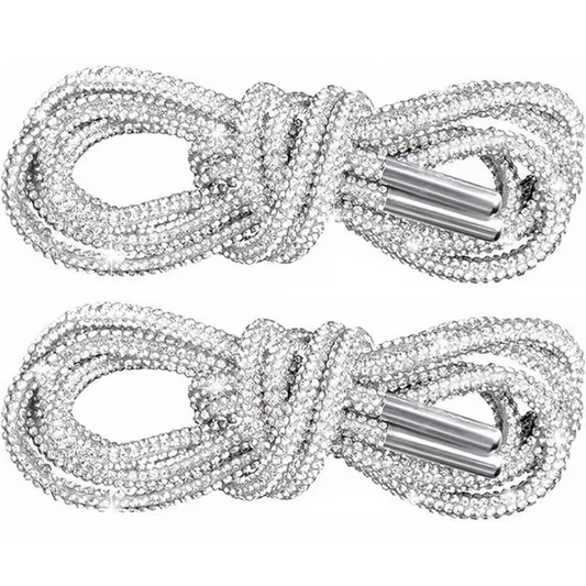 Glittering Rhinestone Shoe Laces - 4 Pack Metal Loop Decorative Laces for Sneakers, Boots & Hoodies