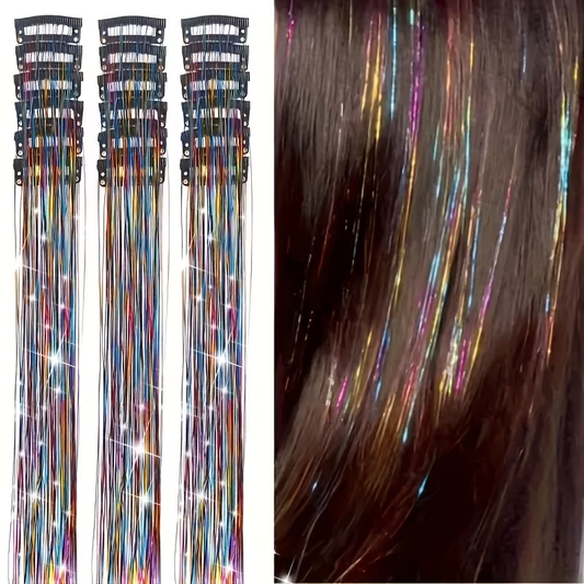 6 pcs colorful Hair Tinsel Strands - Sparkle Hair Extensions