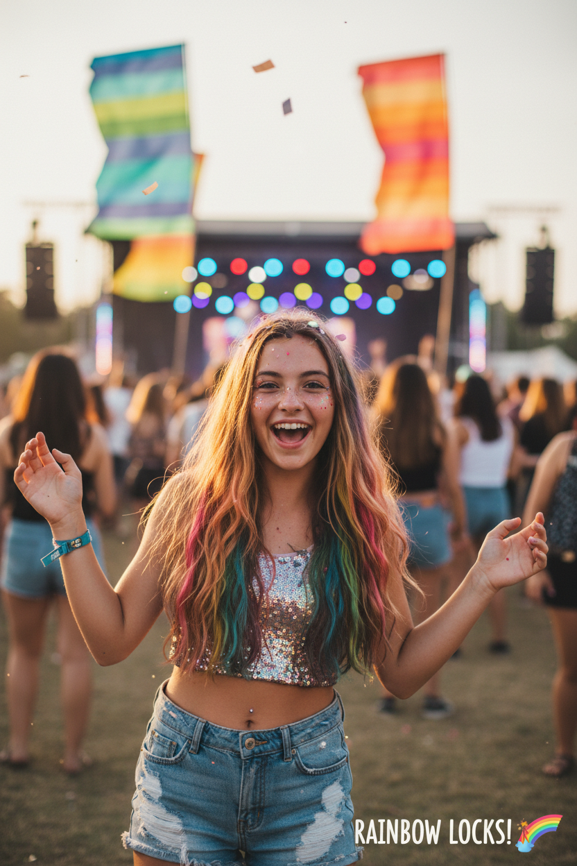Girl with rainbow hair at festival